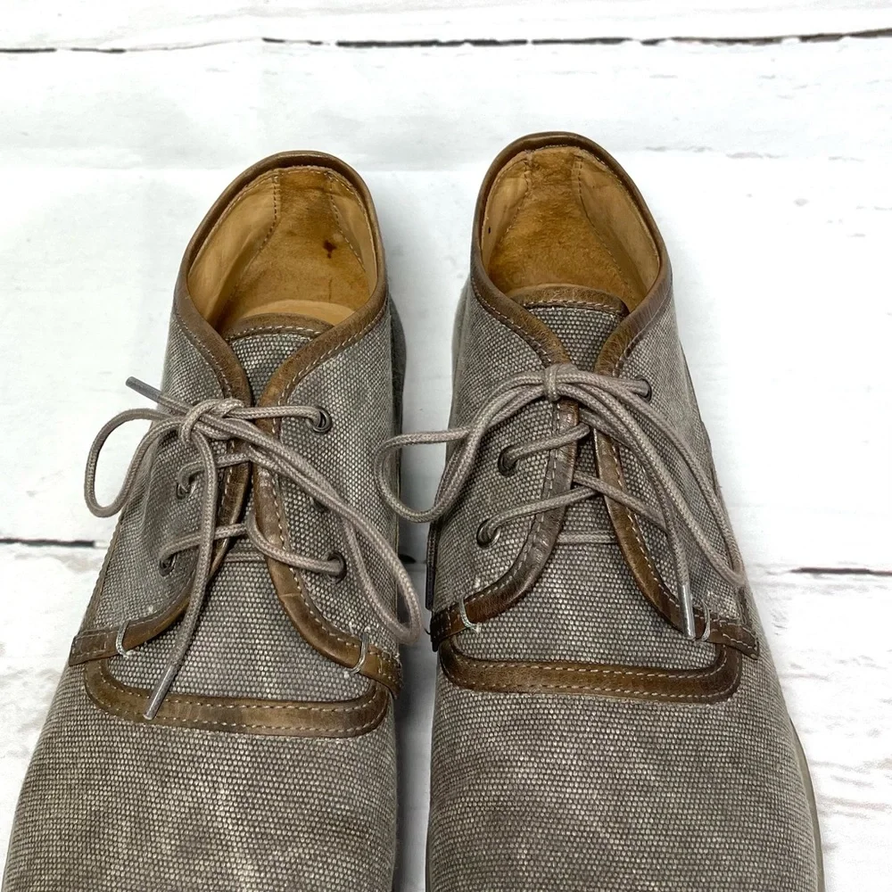 John‎ Varvatos Chukka Boots Mens Size 11.5 Gray Canvas Hand Made Lace Up Shoes